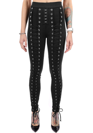 WOMEN’S FULL LACE-UP KNIT LEGGINGS MIRANDA — BLACK