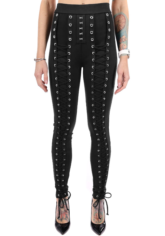 WOMEN’S FULL LACE-UP KNIT LEGGINGS MIRANDA — BLACK