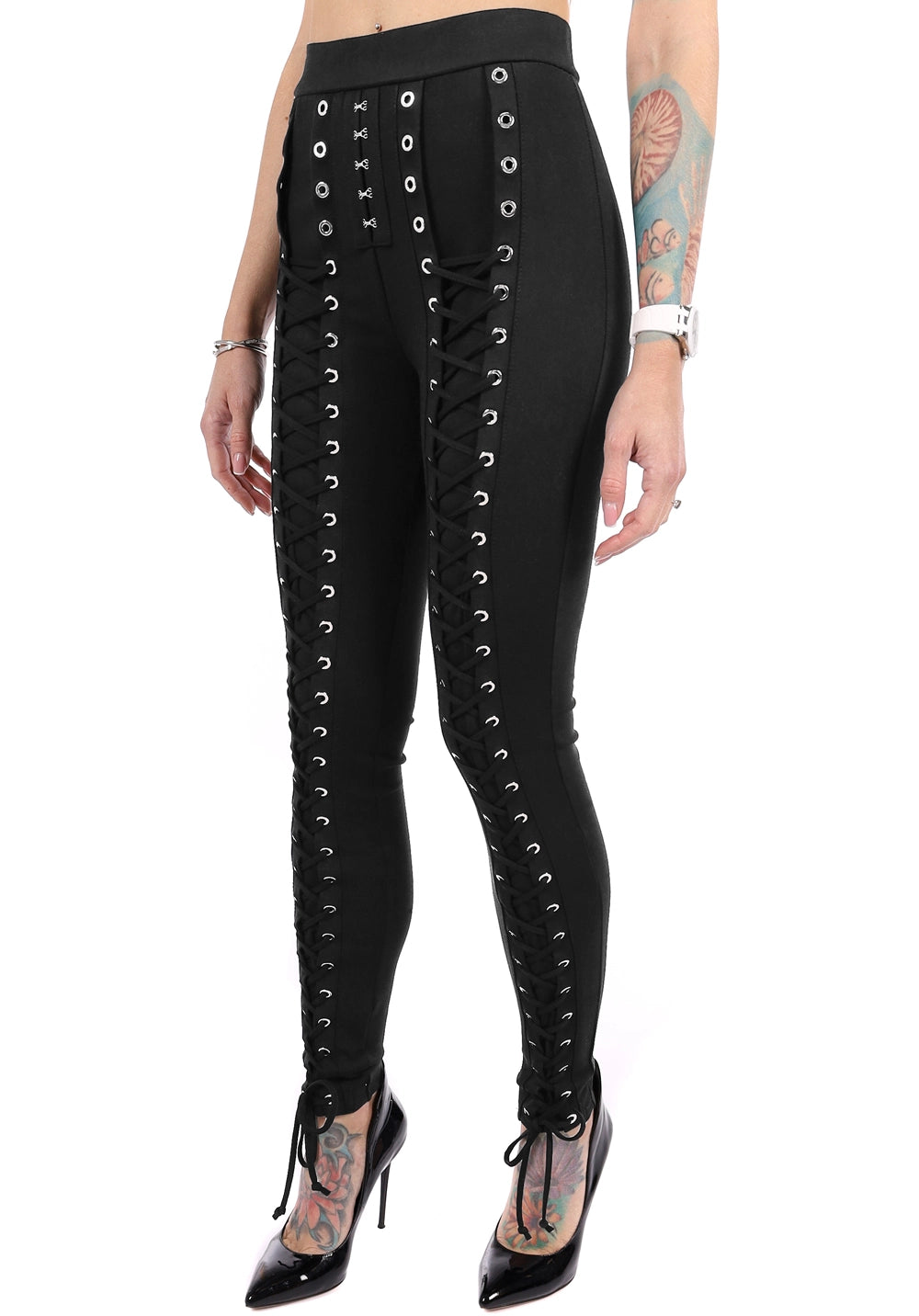 WOMEN’S FULL LACE-UP KNIT LEGGINGS MIRANDA — BLACK