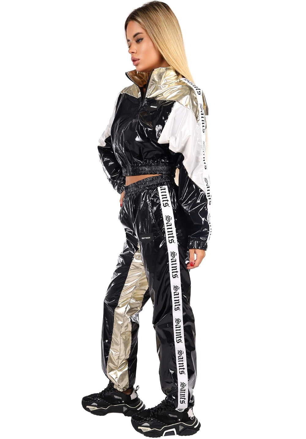 Women’s Shiny PVC Tracksuit – MNKLLY Gold