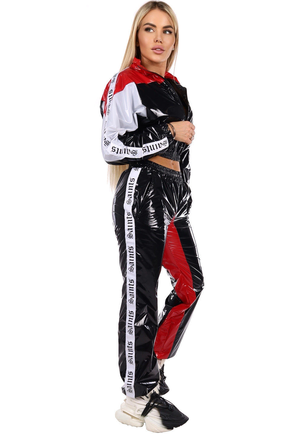 Women’s Shiny PVC Tracksuit – MNKLLY Red