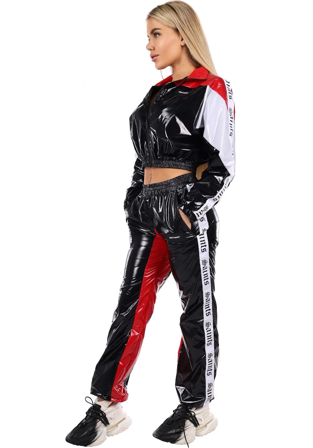 Women’s Shiny PVC Tracksuit – MNKLLY Red