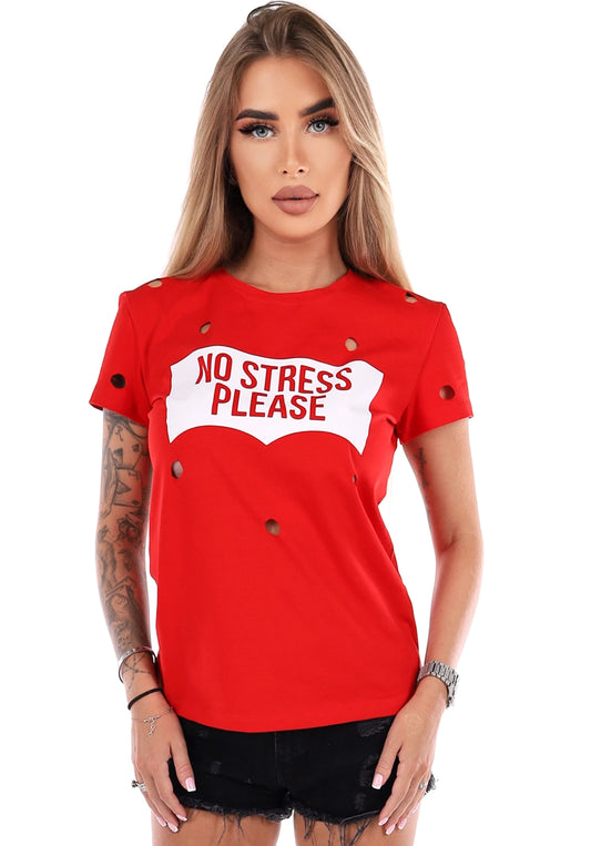 Women’s Cut-Out Print T-Shirt No Stress Red