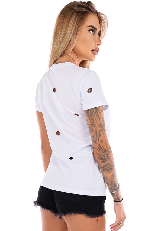 Women’s Cut-Out Print T-Shirt No Stress White