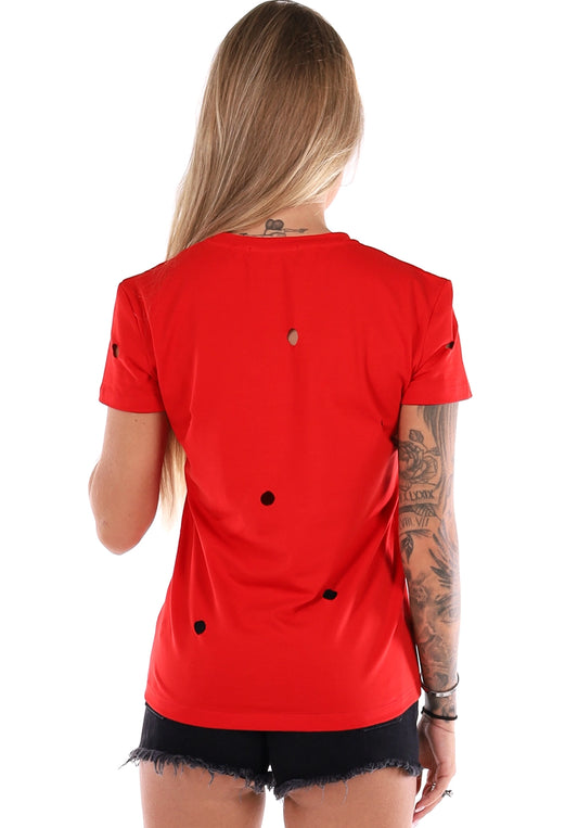 Women’s Cut-Out Print T-Shirt No Stress Red