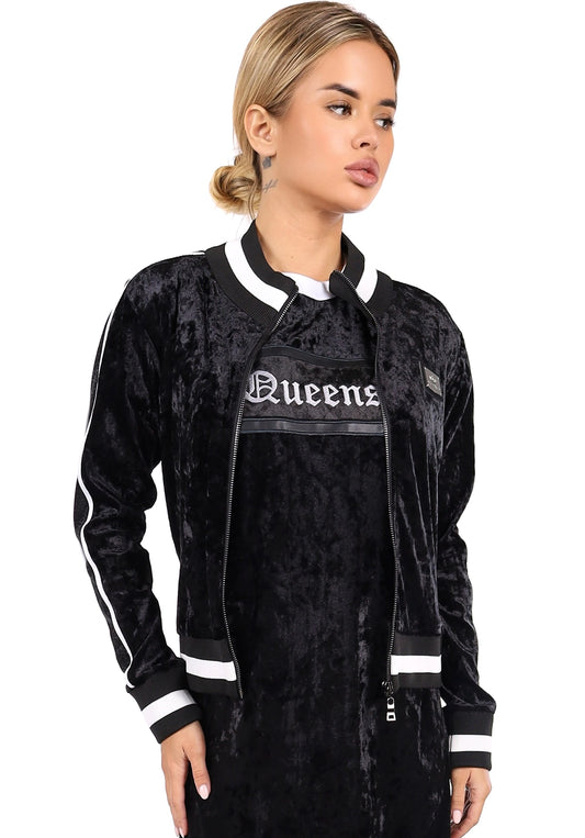 Women’s Queens Velour Bomber & Dress Set Black