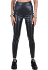 WOMEN’S RIBBED FAUX LEATHER LEGGINGS QUILTED — BLACK