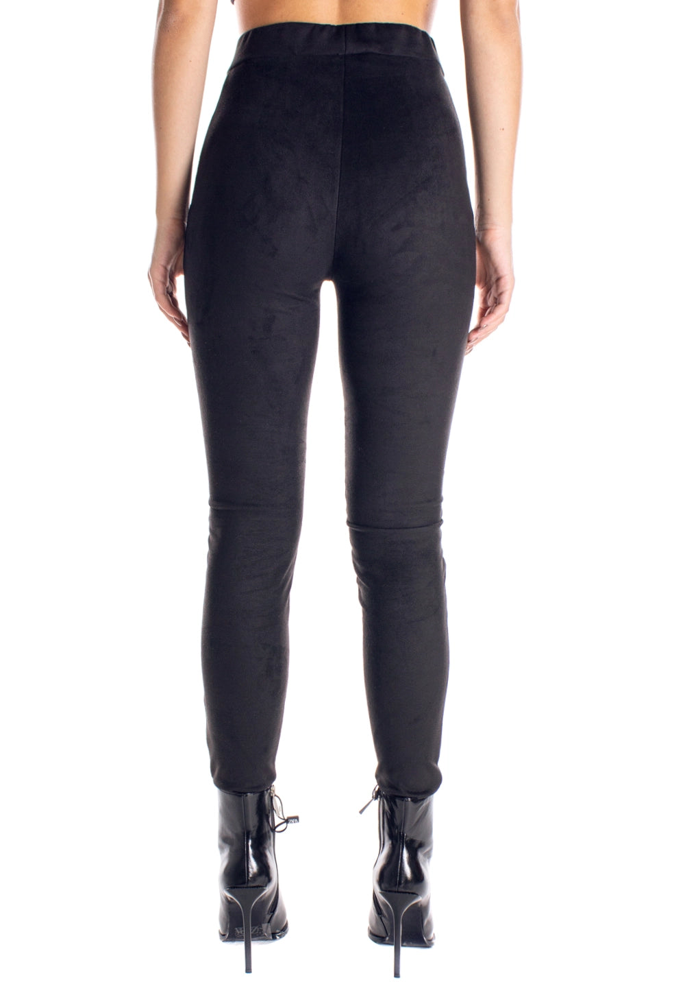 WOMEN’S RIBBED SUEDE LEGGINGS QUILTED — BLACK