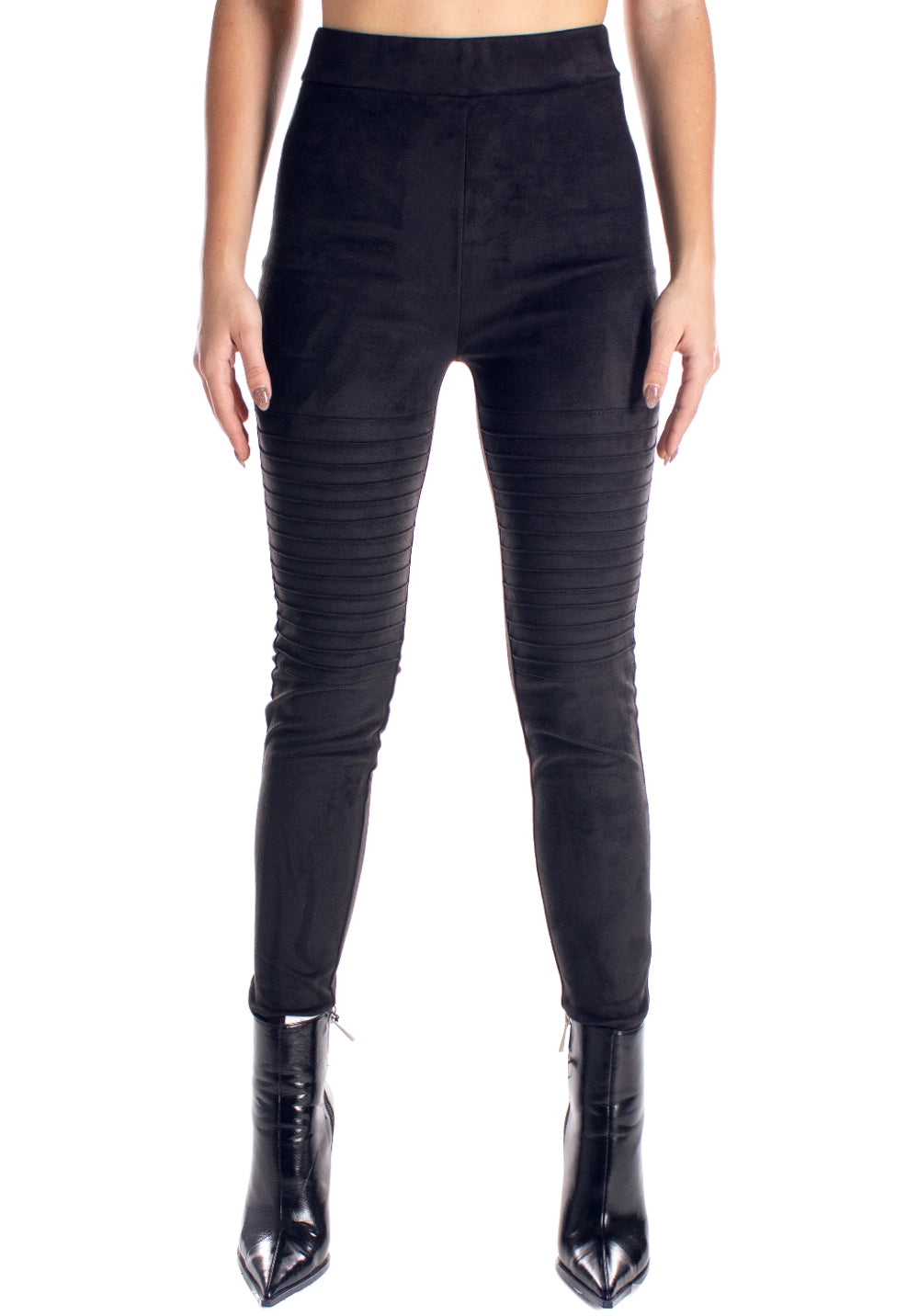 WOMEN’S RIBBED SUEDE LEGGINGS QUILTED — BLACK