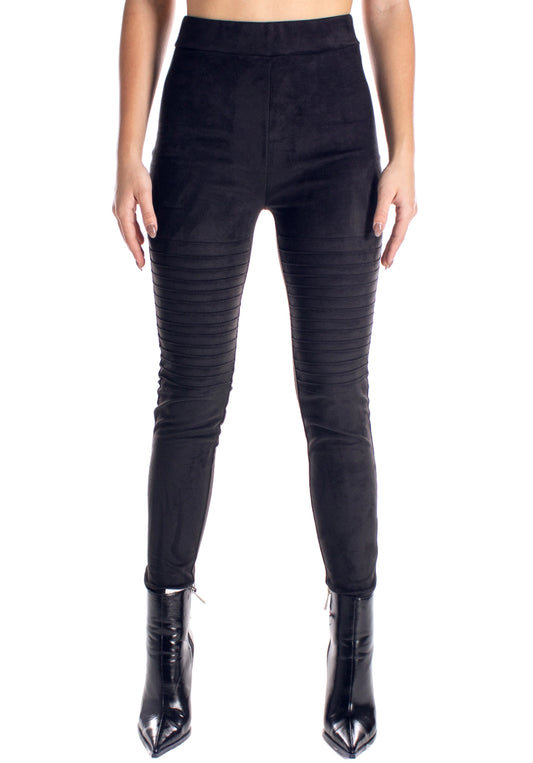 WOMEN’S RIBBED SUEDE LEGGINGS QUILTED — BLACK
