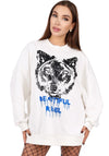 WOMEN’S OVERSIZE SWEATSHIRT REBEL WOLF — WHITE