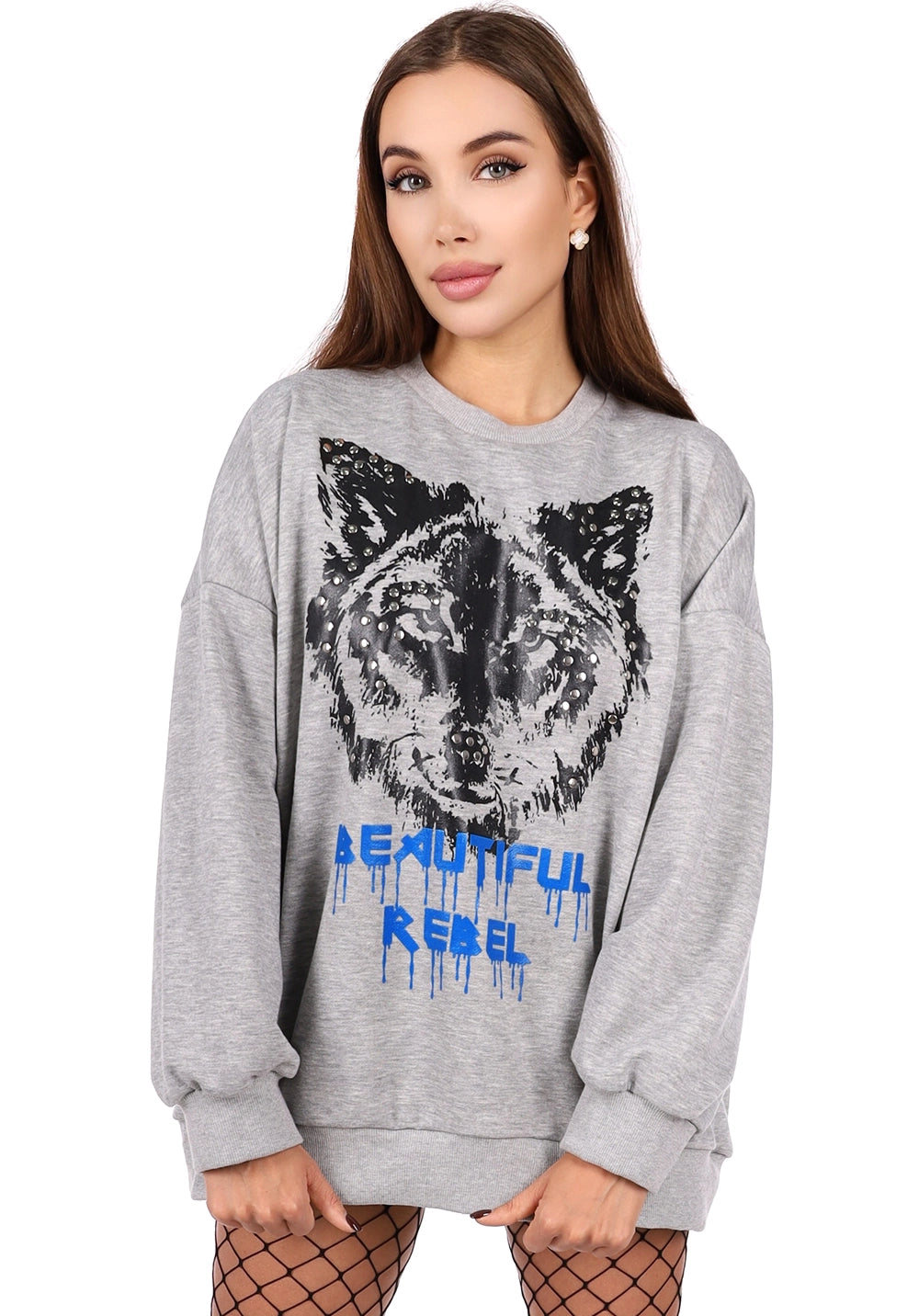 WOMEN’S OVERSIZE SWEATSHIRT REBEL WOLF — GREY