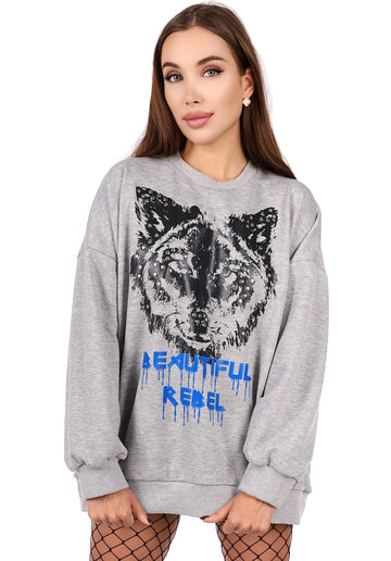 WOMEN’S OVERSIZE SWEATSHIRT REBEL WOLF — GREY