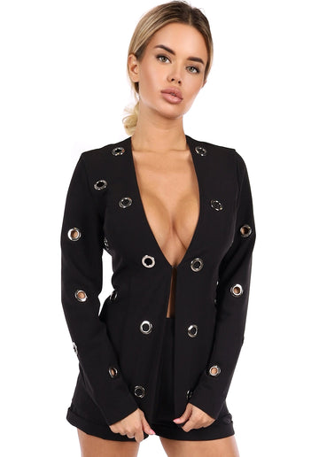 Women’s Blazer Shorts Suit Rings Silver Black