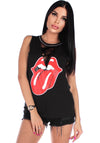 Women’s Sleeveless Mesh T-Shirt Rolling Tongue Black