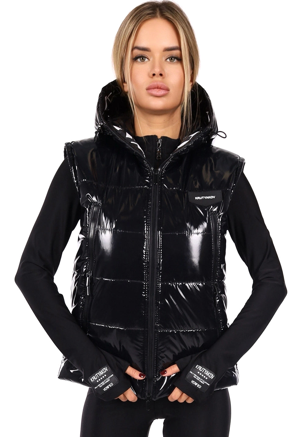 Women’s Shiny Puffer Vest Sandy Black