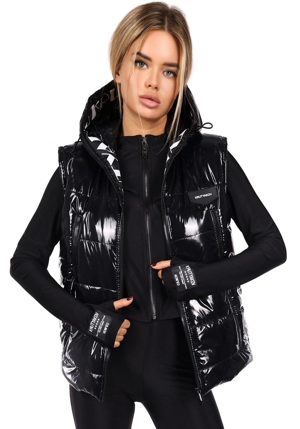 Women’s Shiny Puffer Vest Sandy Black