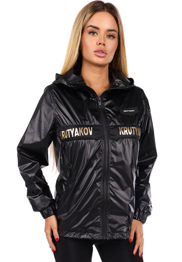 Women’s Shiny Windbreaker Stripe Classic Black