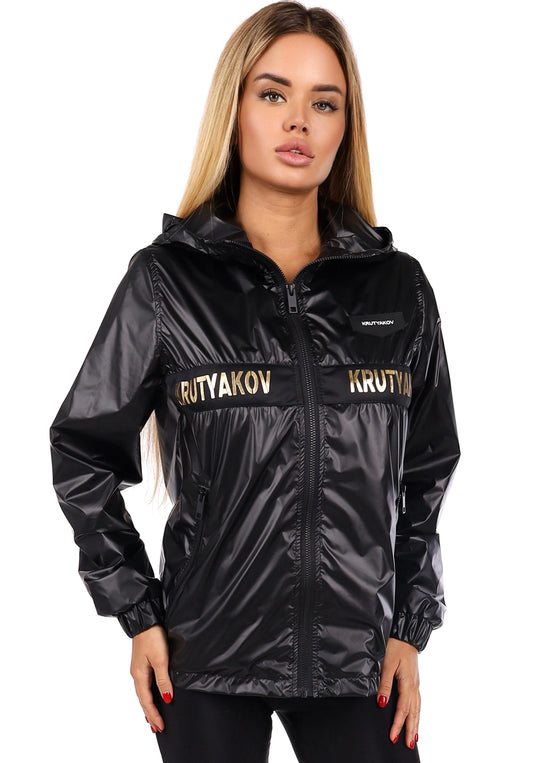 Women’s Shiny Windbreaker Stripe Classic Black