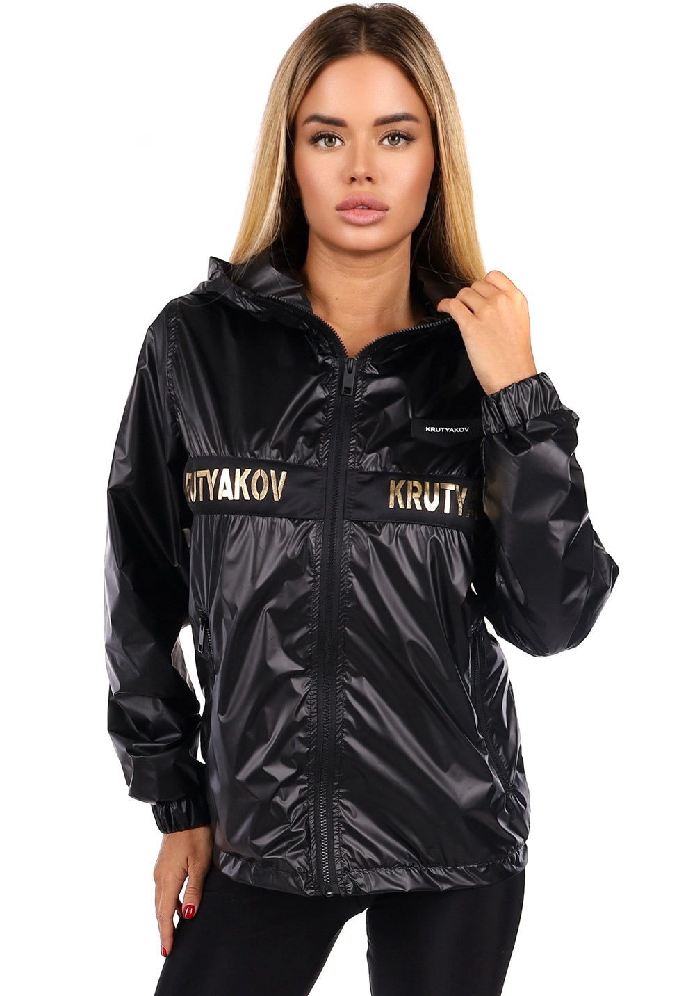 Women’s Shiny Windbreaker Stripe Classic Black
