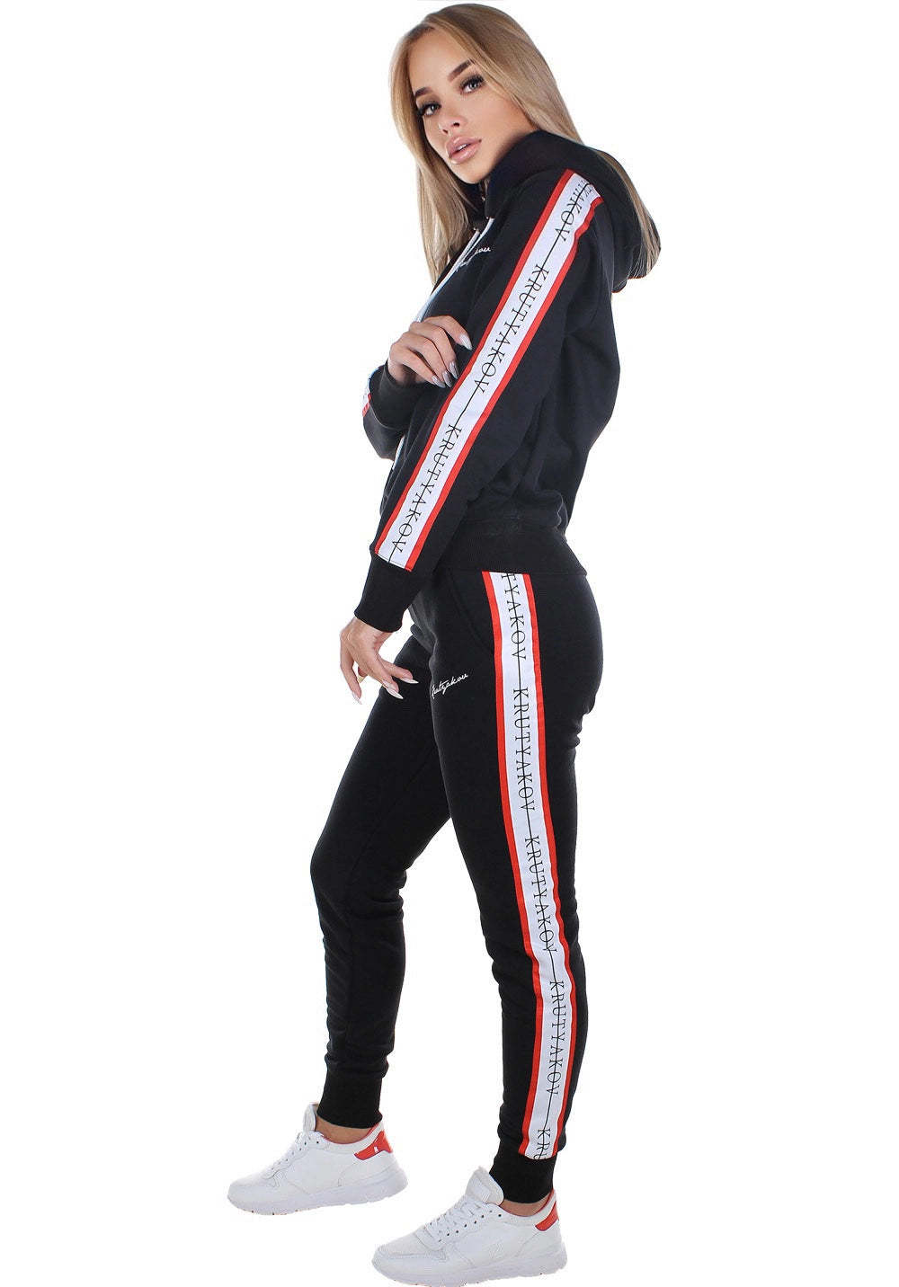 Women’s Knit Tracksuit — Stripes Black