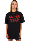 Women’s Distressed Oversize T-Shirt Dress Super Star Black
