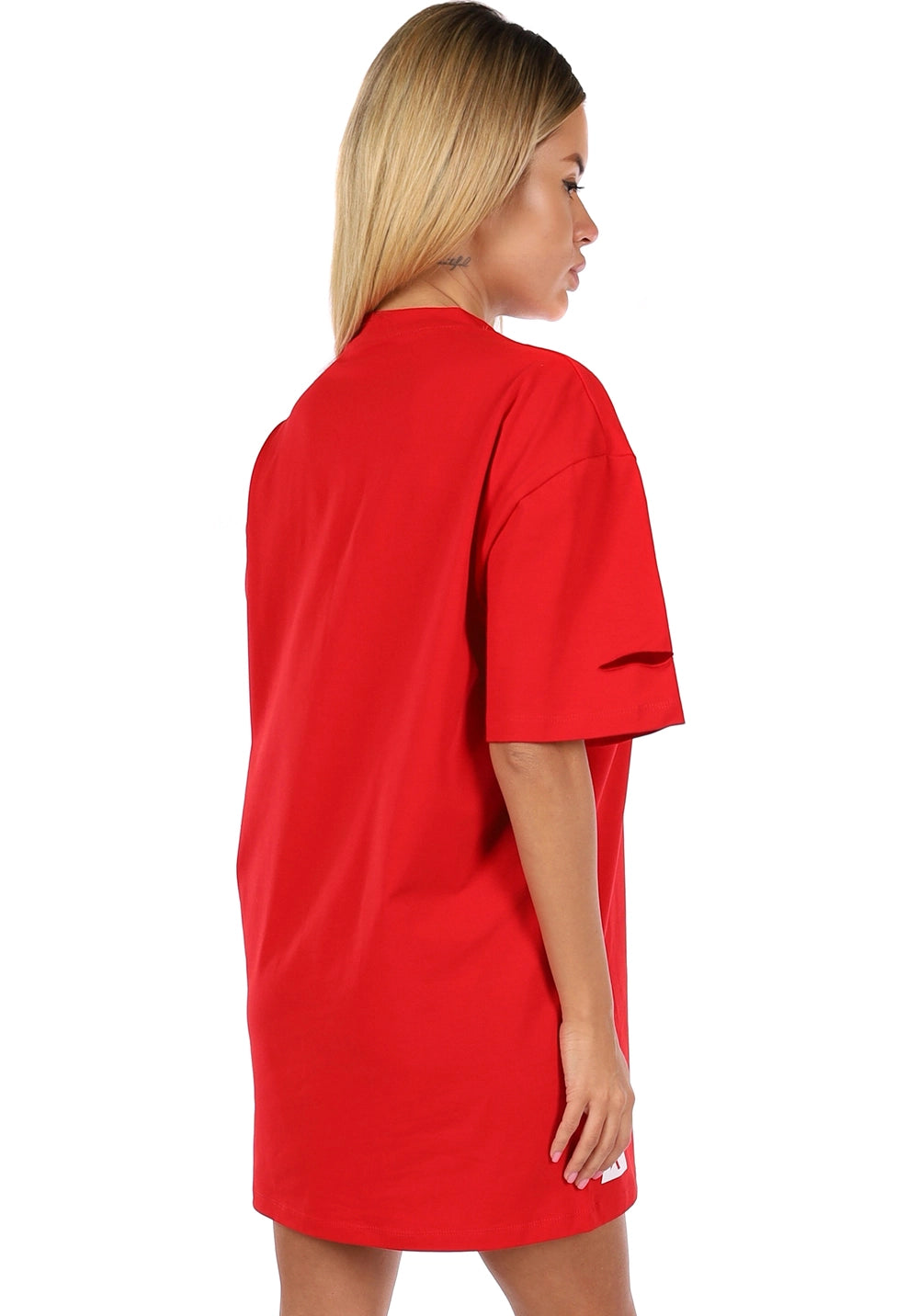 Women’s Distressed Oversize T-Shirt Dress Super Star Red