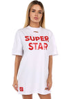 Women’s Distressed Oversize T-Shirt Dress Super Star White