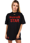 Women’s Distressed Oversize T-Shirt Dress Super Star Black