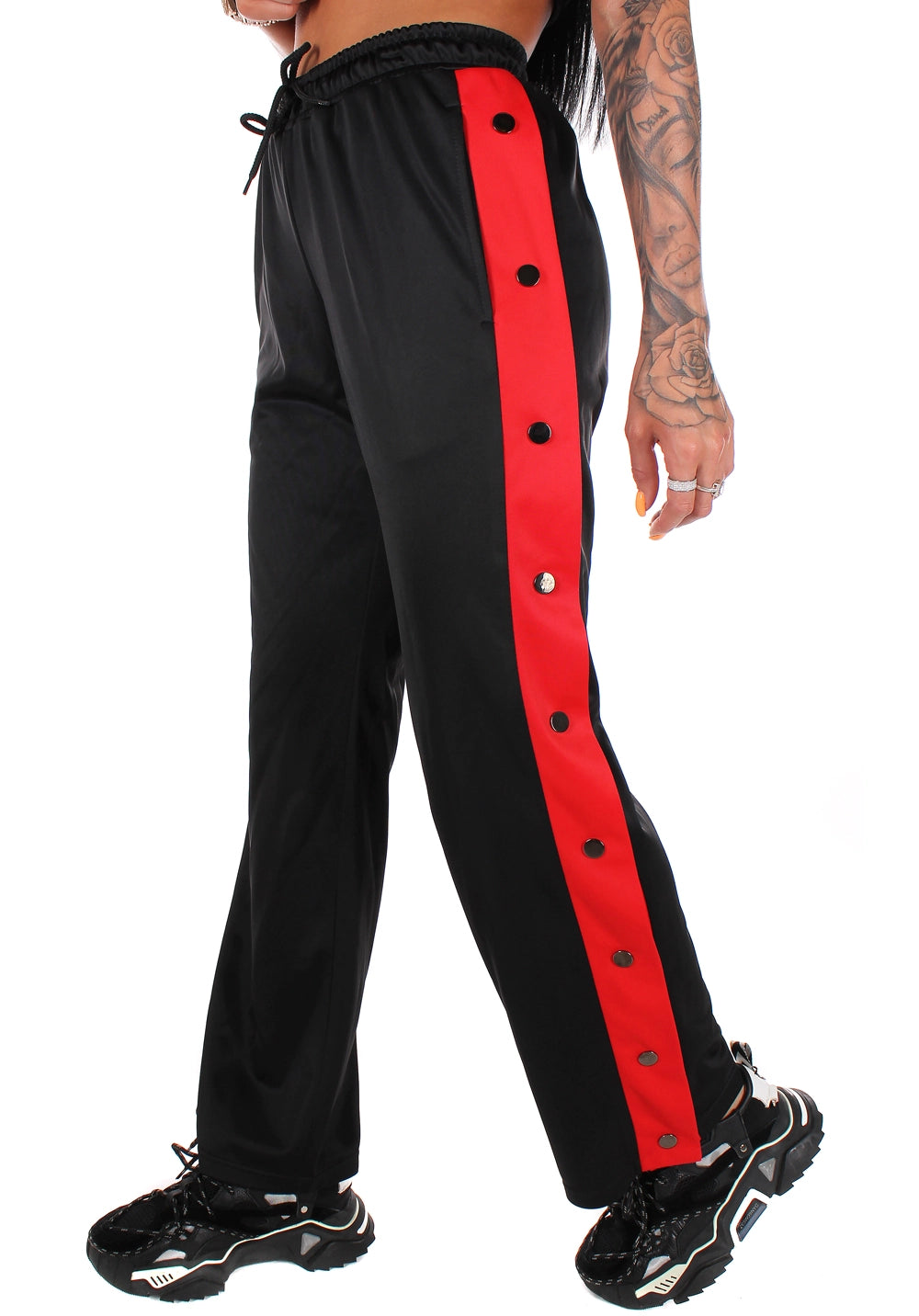 Women’s Snap-Side Trousers Unbutton Black-Red