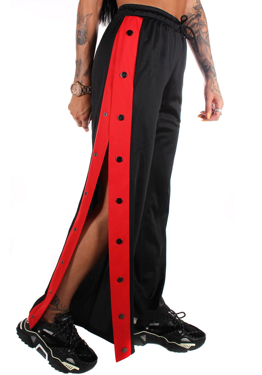Women’s Snap-Side Trousers Unbutton Black-Red