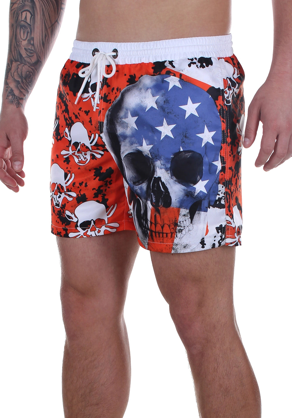 Men’s Swimshorts American Flag Skulls – Red