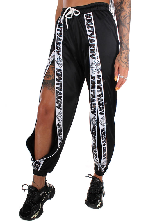 Women’s Front Snap Track Joggers Strip Diamonds — Black