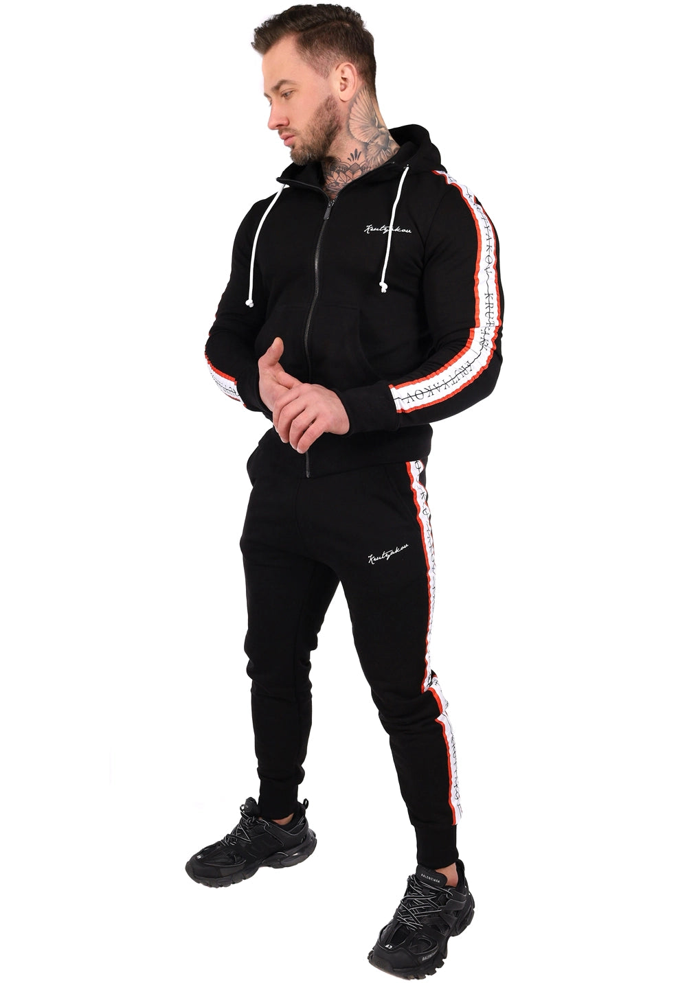 Men’s Knit Tracksuit Stripes – Black