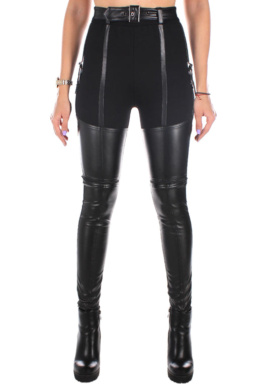 WOMEN’S ZIP-OFF 2-IN-1 FAUX LEATHER LEGGINGS TRANSFORMERS — BLACK