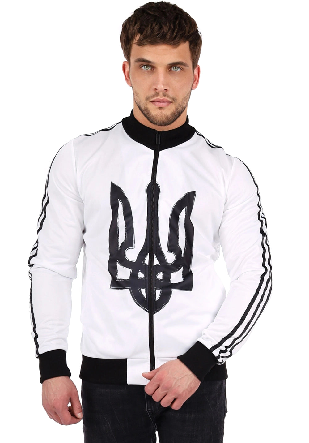 Men’s Olympian Sweatshirt — White Ukraine Emblem
