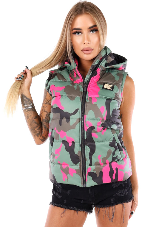 Women’s Camouflage Puffer Vest Vale Classic Pink Camo