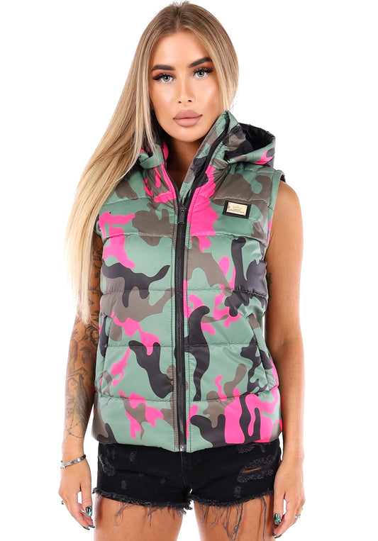 Women’s Camouflage Puffer Vest Vale Classic Pink Camo
