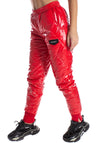 Women’s Shiny PVC Joggers Warm Red