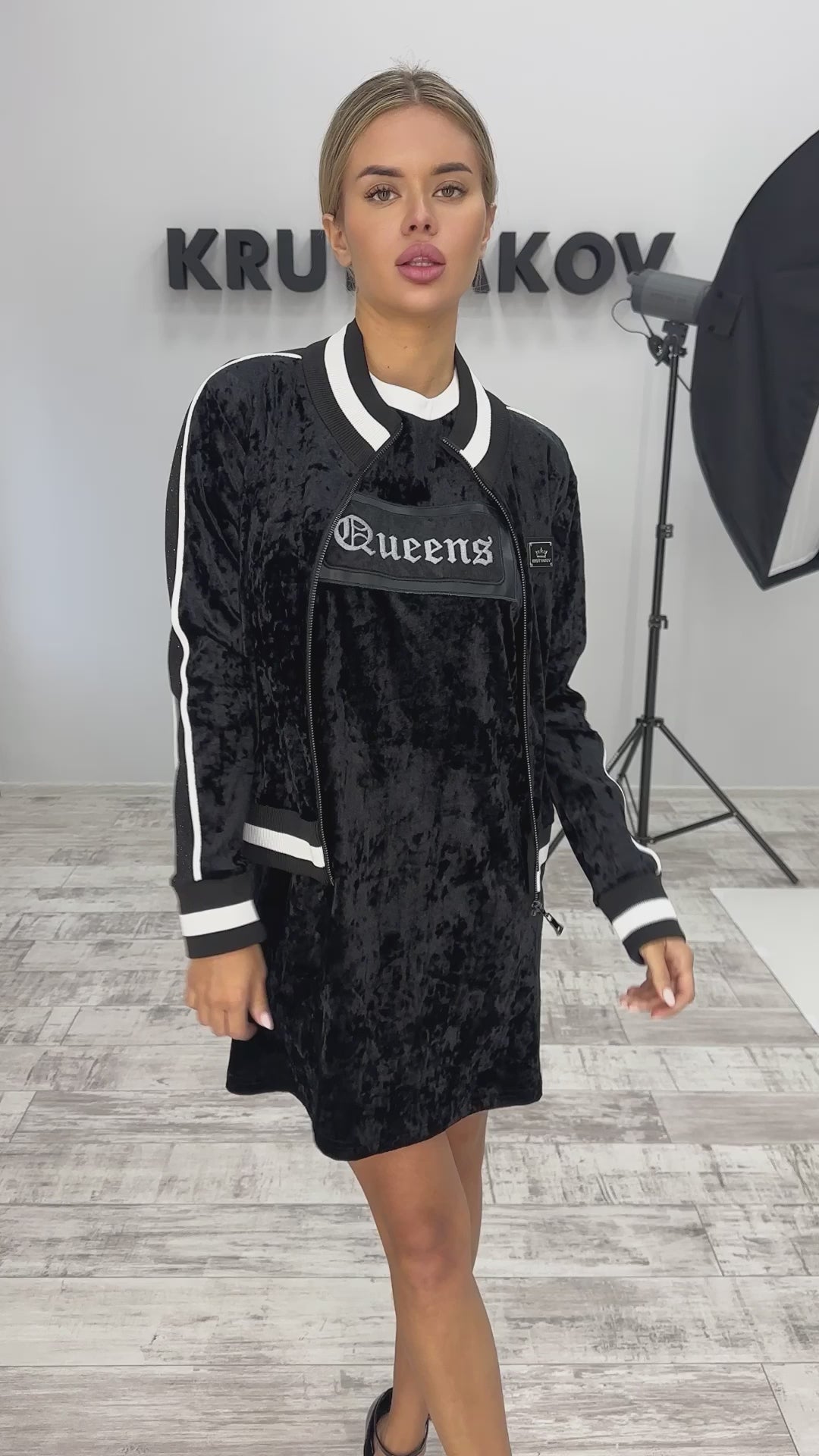 Women’s Queens Velour Bomber & Dress Set Black