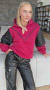Women’s Designer Hoodie Leplex — Burgundy Leather Inserts