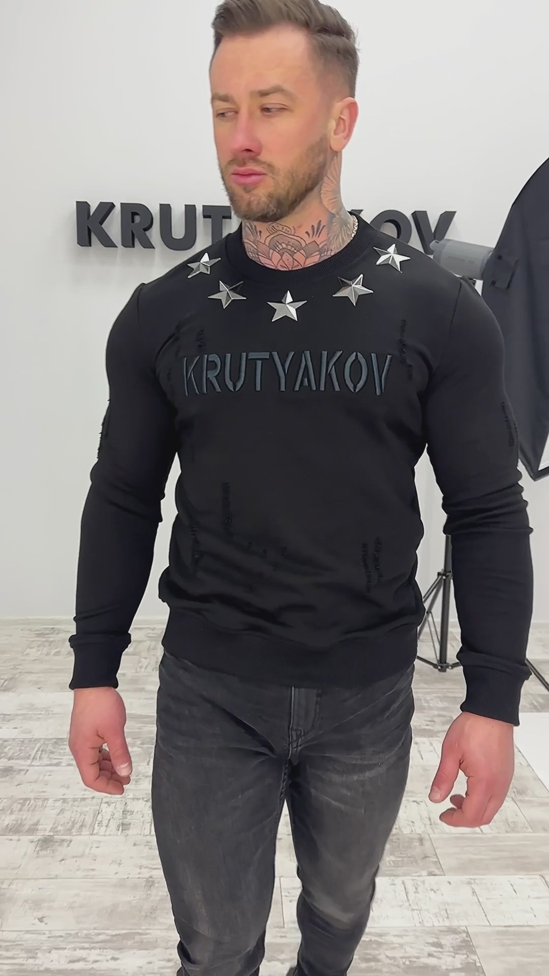 Men’s Sweatshirt Five Metal Stars — Black