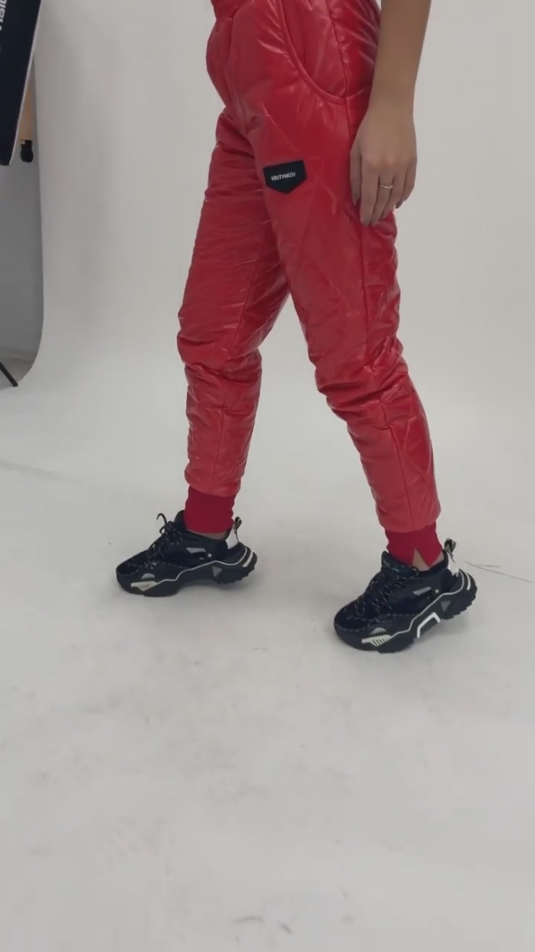 Women’s Shiny PVC Joggers Warm Red