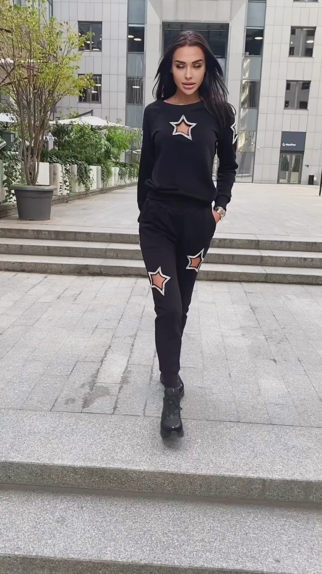 Women’s Beaded Tracksuit – Stars Black