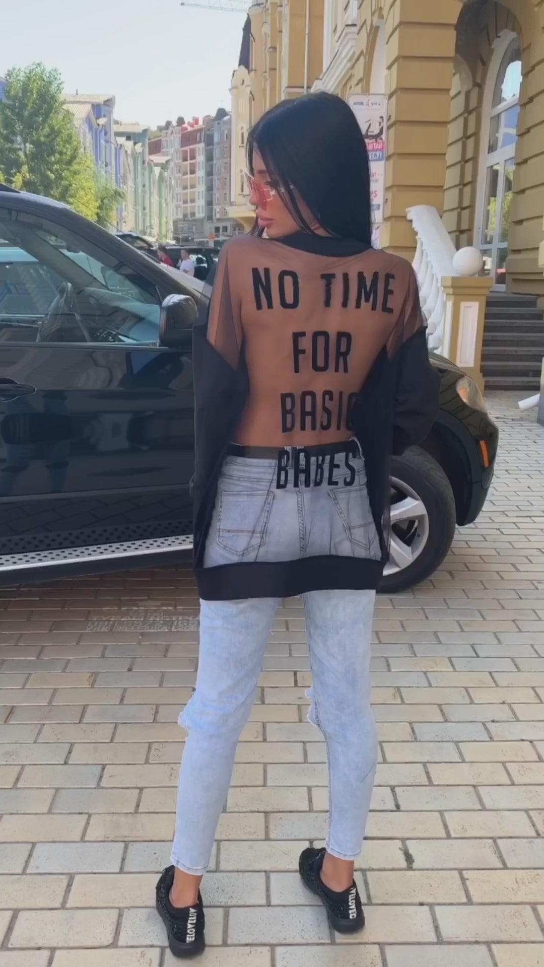 Women’s Sweatshirt Oversize Mesh Back — Basic Babes Black