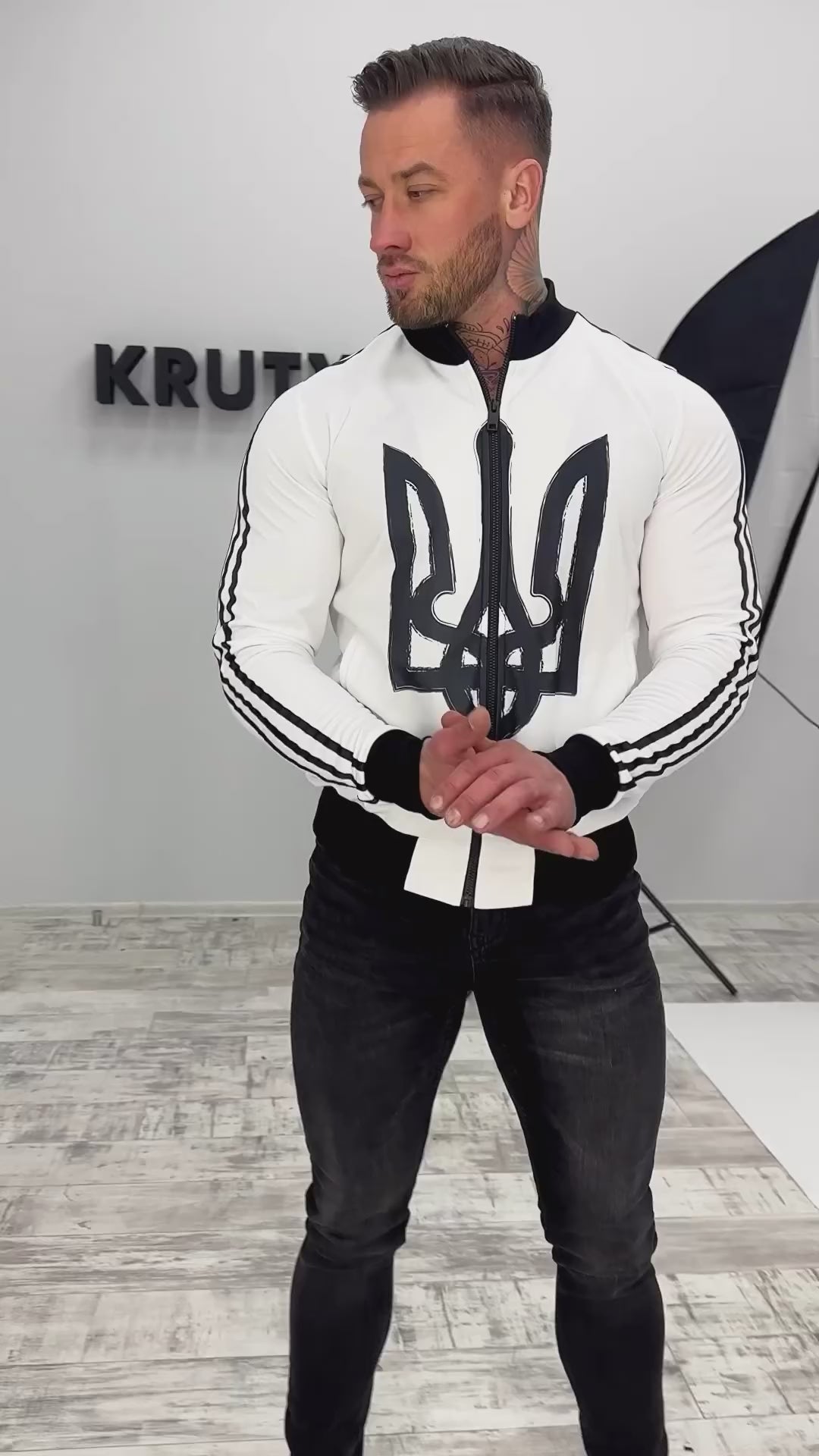 Men’s Olympian Sweatshirt — White Ukraine Emblem