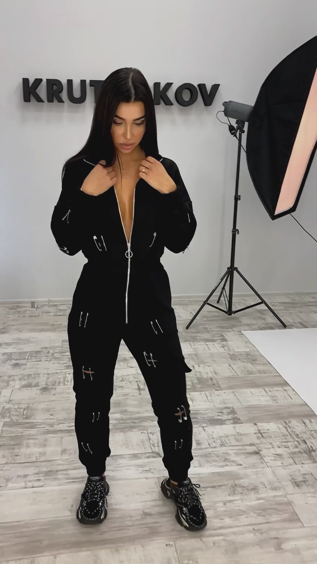Women’s Cut-Out Jumpsuit Pins Black