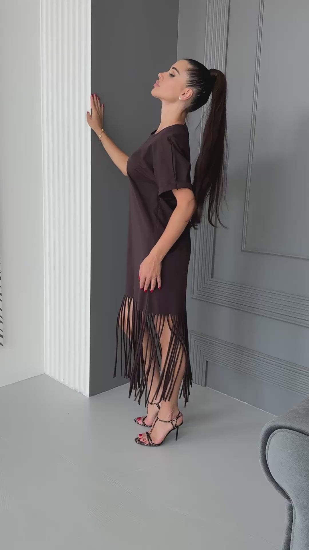 Women’s Fringe Knit Dress Indira Brown