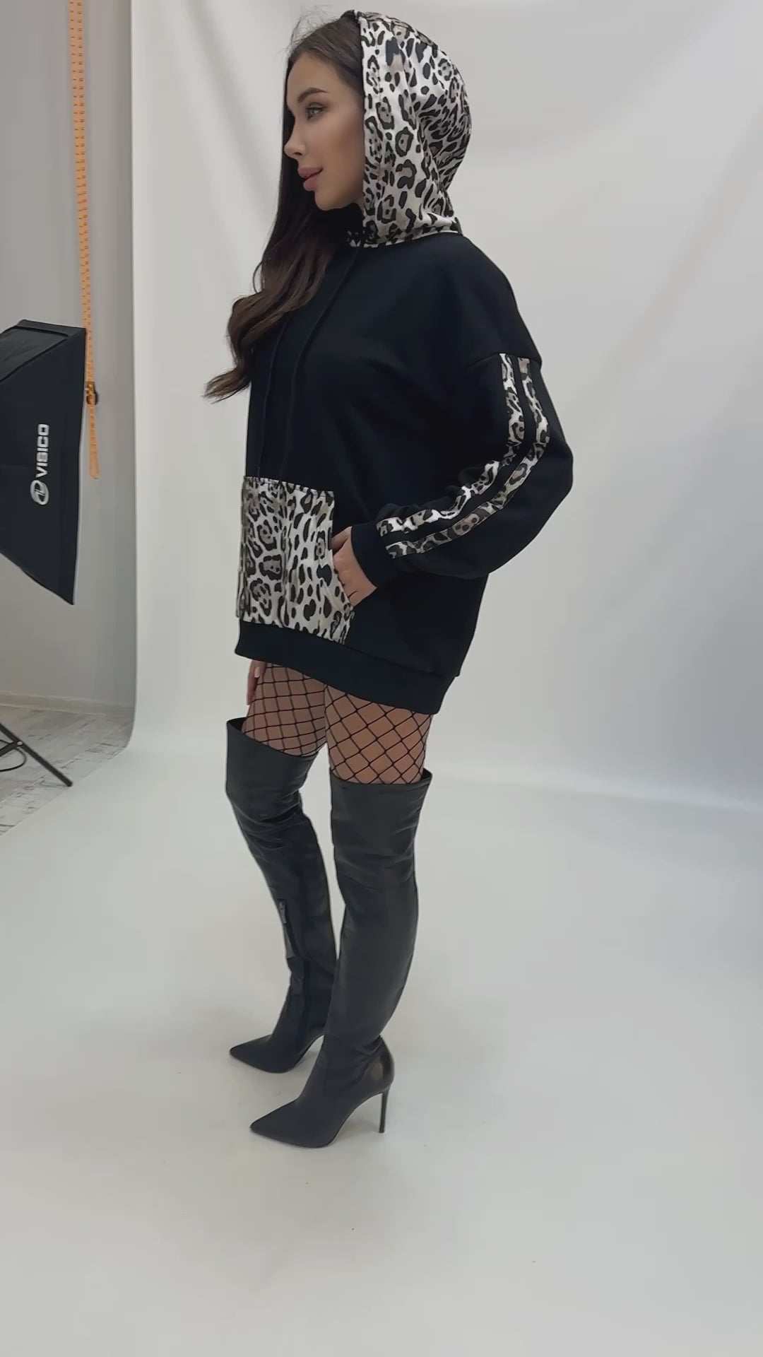 Women’s Hoodie Leonia — Black Leopard Trim