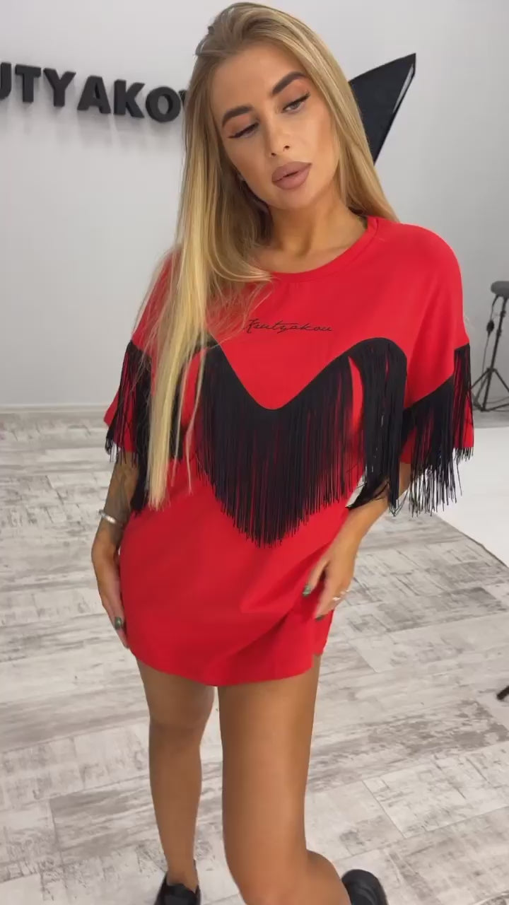 Women’s Fringe Oversize T-Shirt Ankora Red